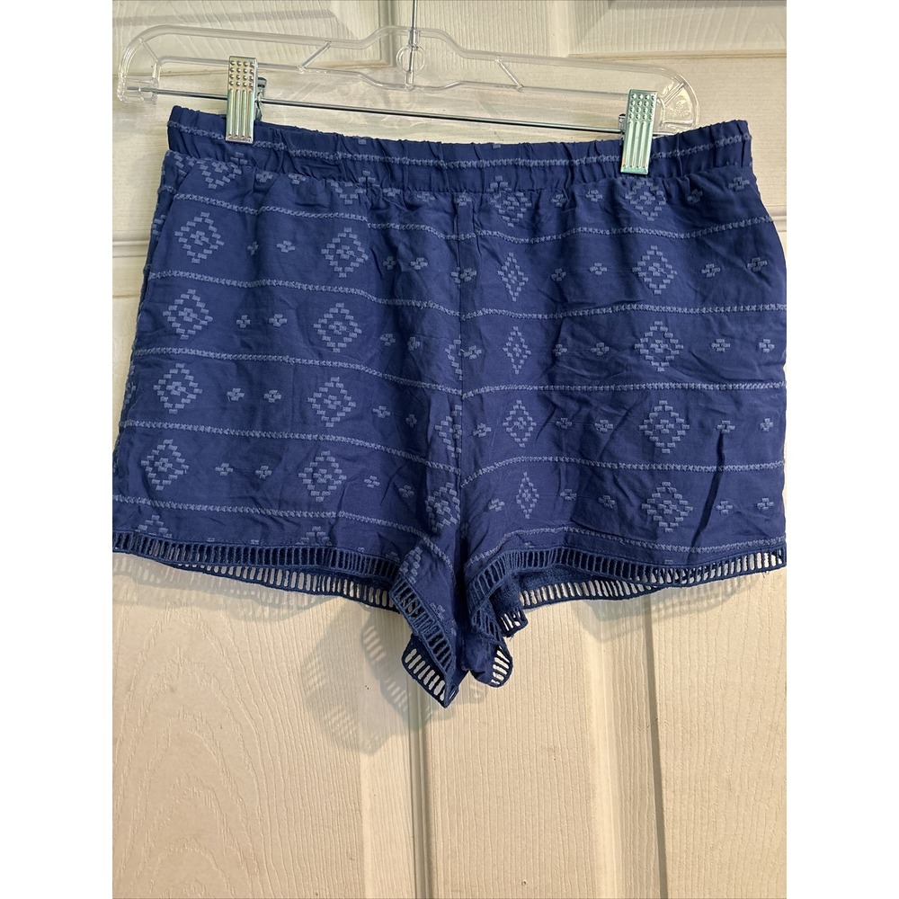 NWT Aztec BB Dakota Indigo Blue 100% Rayon Embroidered blocked Hem Shorts SizeXS